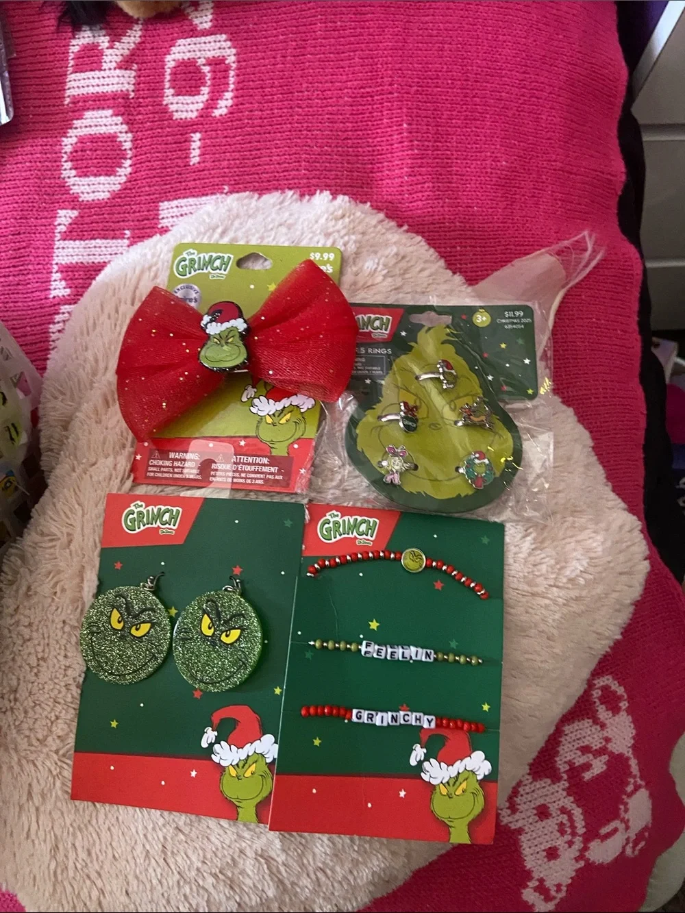 adidas Kids Red Grinch Holiday Hair Bow & Jewelry Set